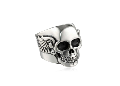 Rhodium Plated Skull Mens Ring